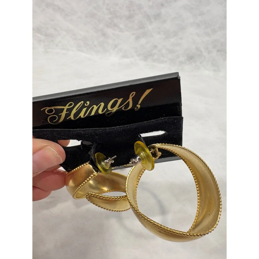 Flings Gold‎ Tone Twisted Hoop Earrings Beaded Edge Hypoallergenic Statement
